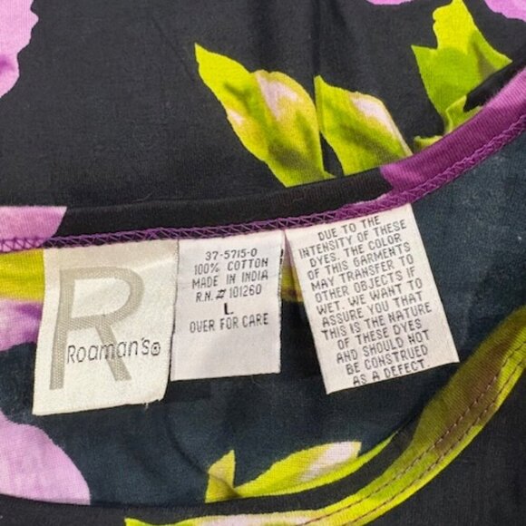 Roaman’s Beaded and Sequined Floral T-Shirt Blouse in Black and Purple – Large - Picture 7 of 7